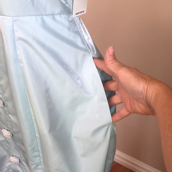 DANIELLE BERNSTEIN Size 6 Delicate Blue Rhinestone Puff Sleeve Satin Mini Dress - Picture 7 of 16